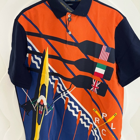 Polo by Ralph Lauren Vibrant Orange and Navy Polo Shirt - Picture 2 of 8
